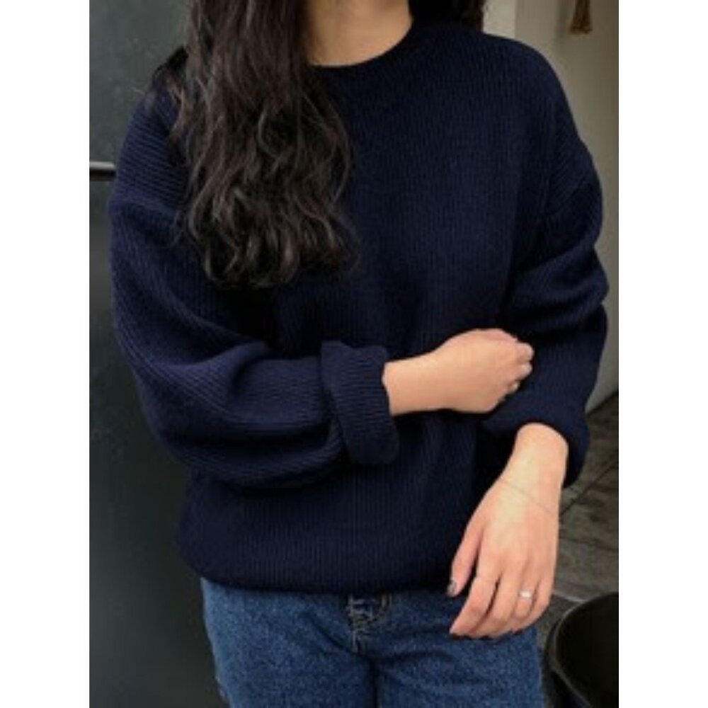 EUC Shein DAZY Ribbed Knit Drop Shoulder Sweater Navy Blue Size M